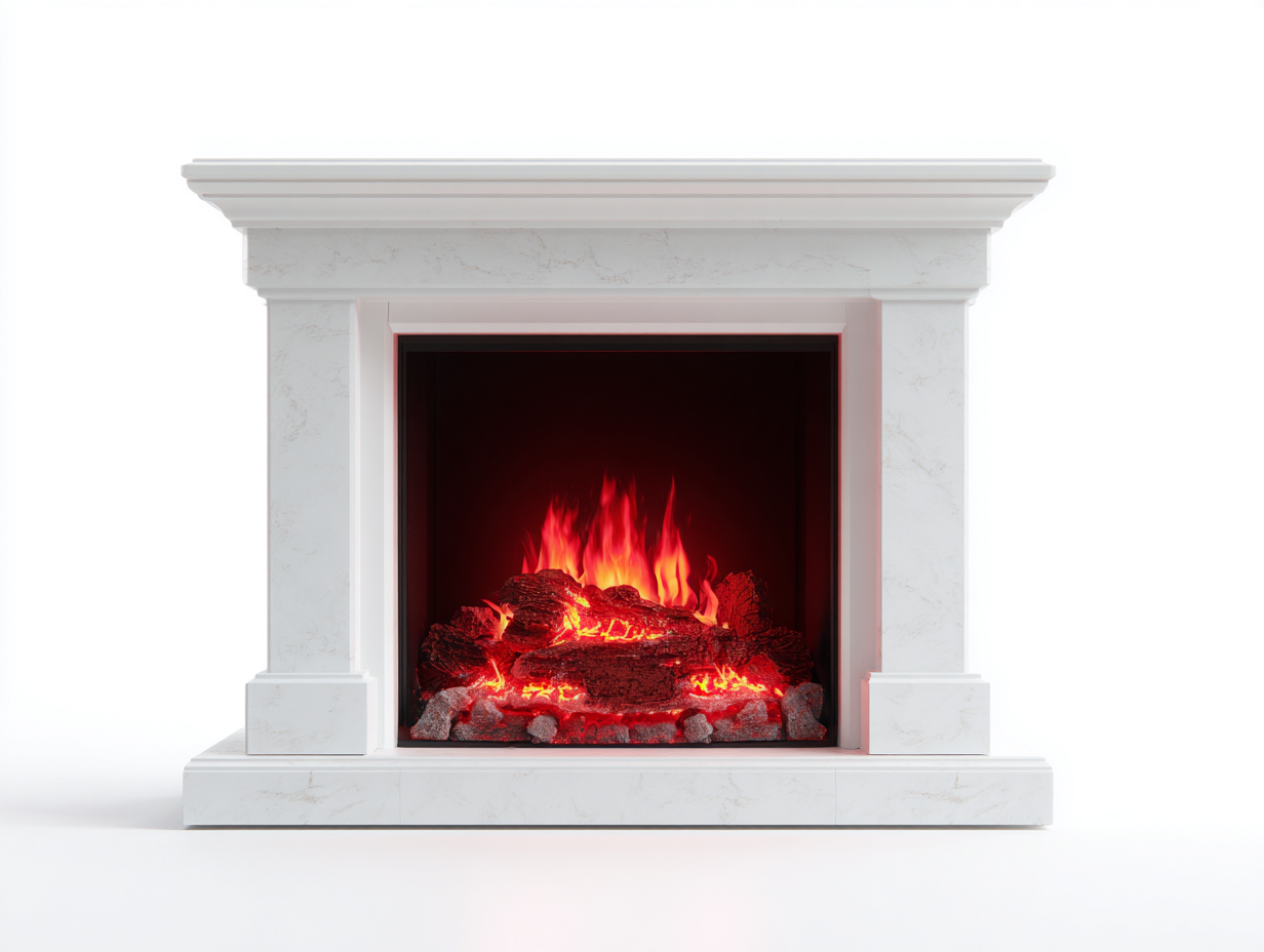 Chimeneas eléctricas efecto mármol blanco 120x30x95 cm - estilo clásico para sala de estar-Denmypad