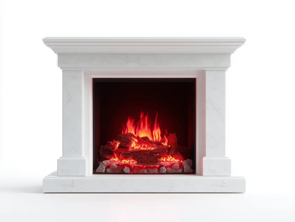 Chimeneas eléctricas efecto mármol blanco 120x30x95 cm - estilo clásico para sala de estar-Denmypad