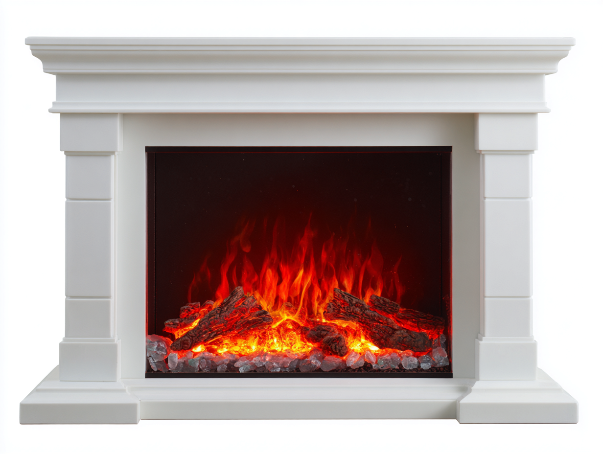 Chimeneas eléctricas madera 120x32x100 cm - blanco - estilo clásico decorativo-Denmypad