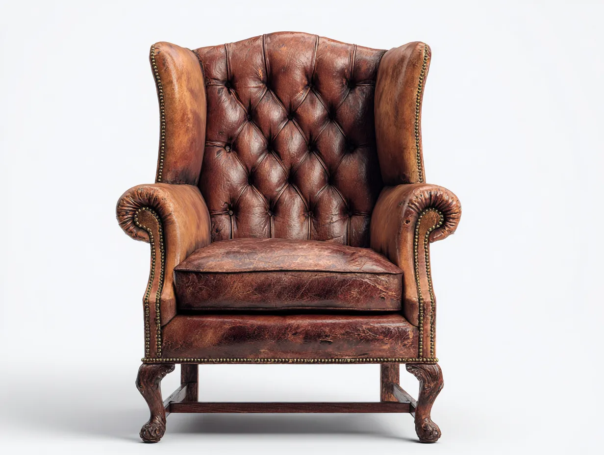 Sillón orejero tapizado efecto cuero 84x88x112 cm - Marrón oscuro - Estilo clásico capitoné-Denmypad