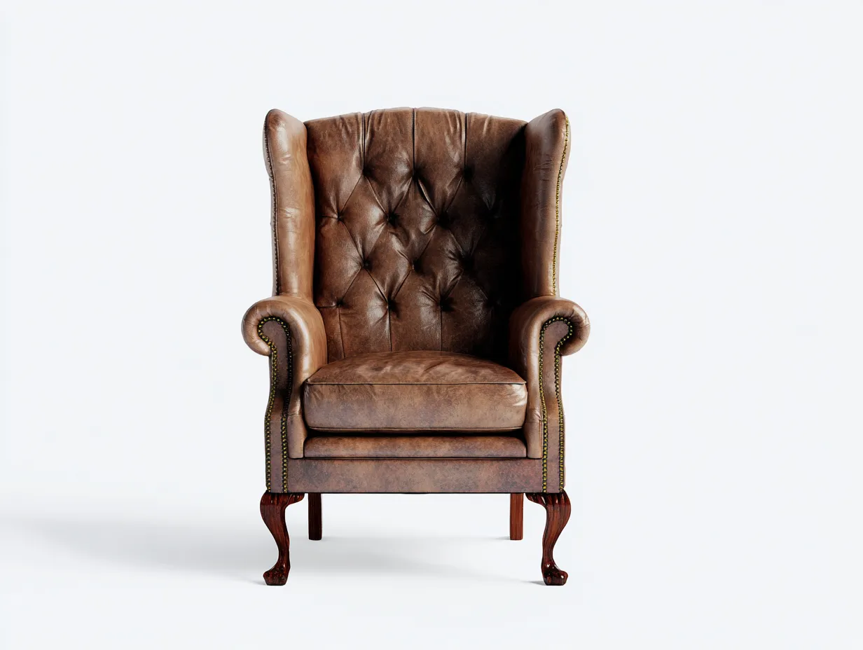 Sillón orejero tapizado cuero sintético marrón 80x85x105 cm - diseño clásico para sala de estar-Denmypad