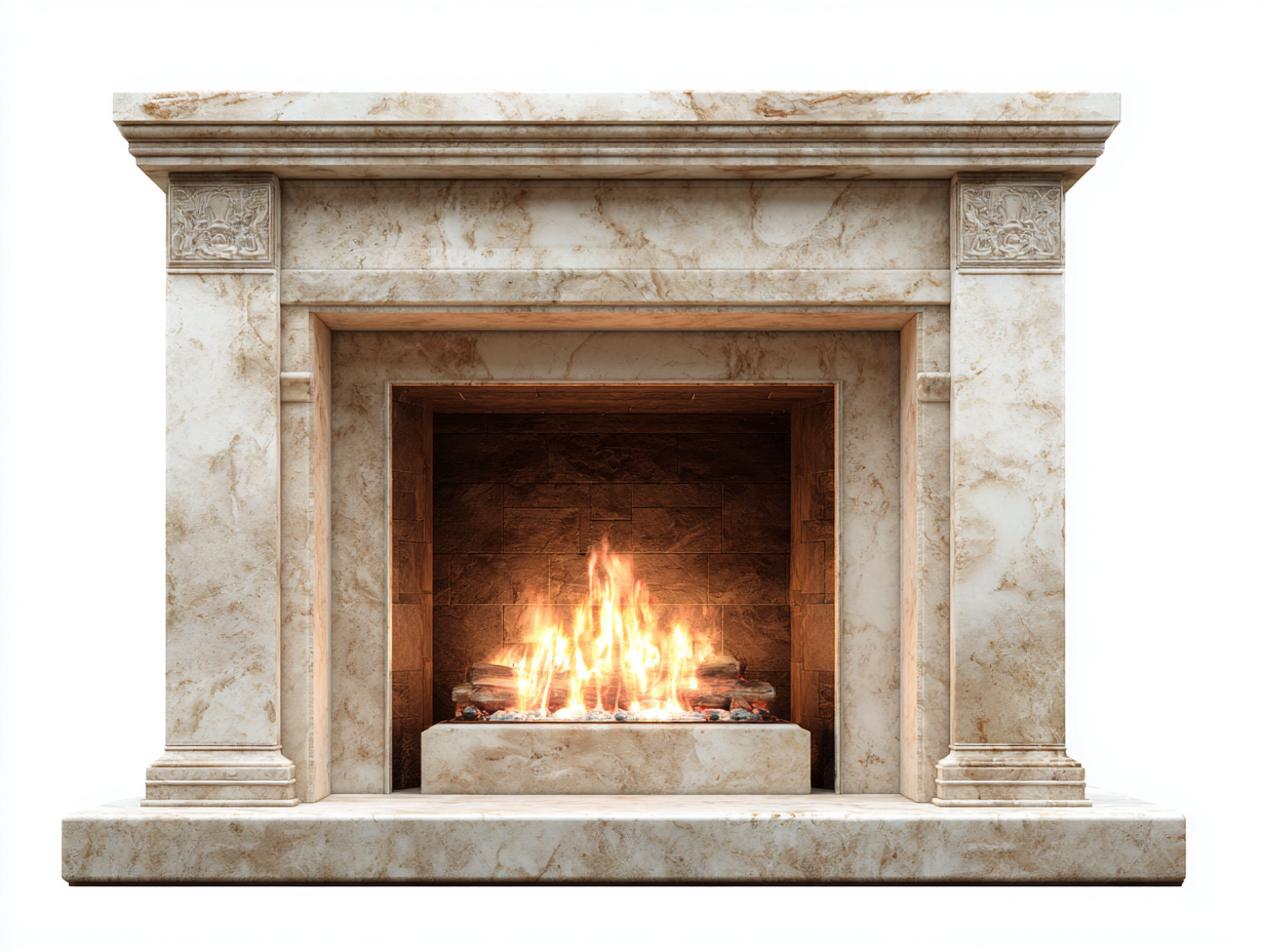 Chimeneas eléctricas decorativas efecto llama marco de piedra 130x40x110 cm - Beige - Estilo clásico para salón-Denmypad