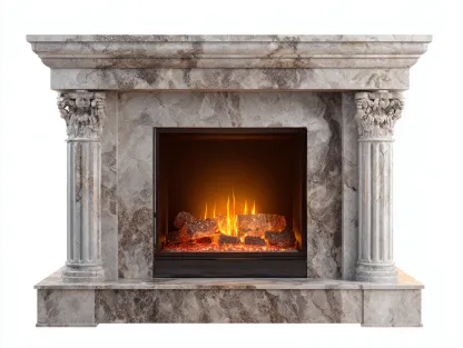 Chimeneas eléctricas efecto piedra 120x35x100 cm - gris mármol - estilo clásico decorativo-Denmypad