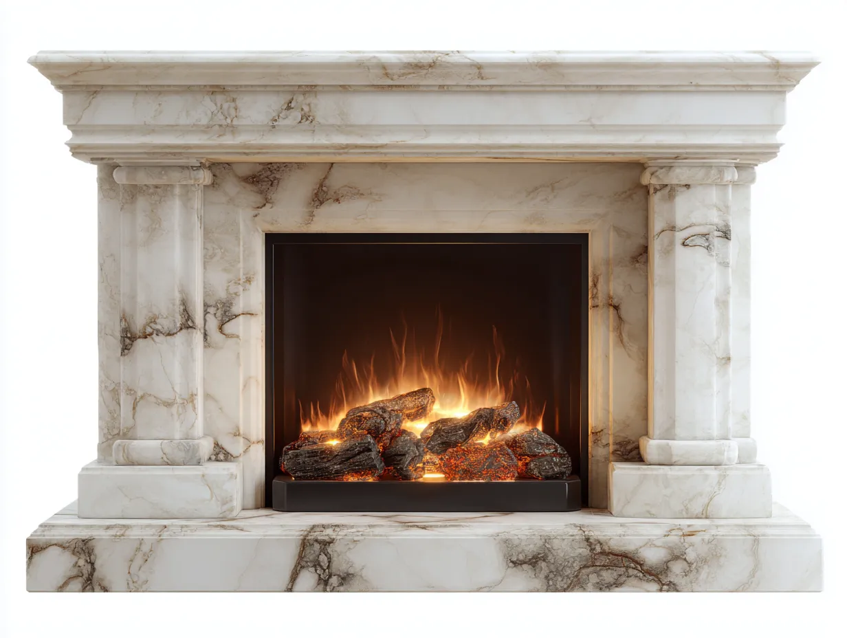 Chimeneas eléctricas con marco de mármol blanco 120x35x100 cm - diseño clásico para sala de estar-Denmypad