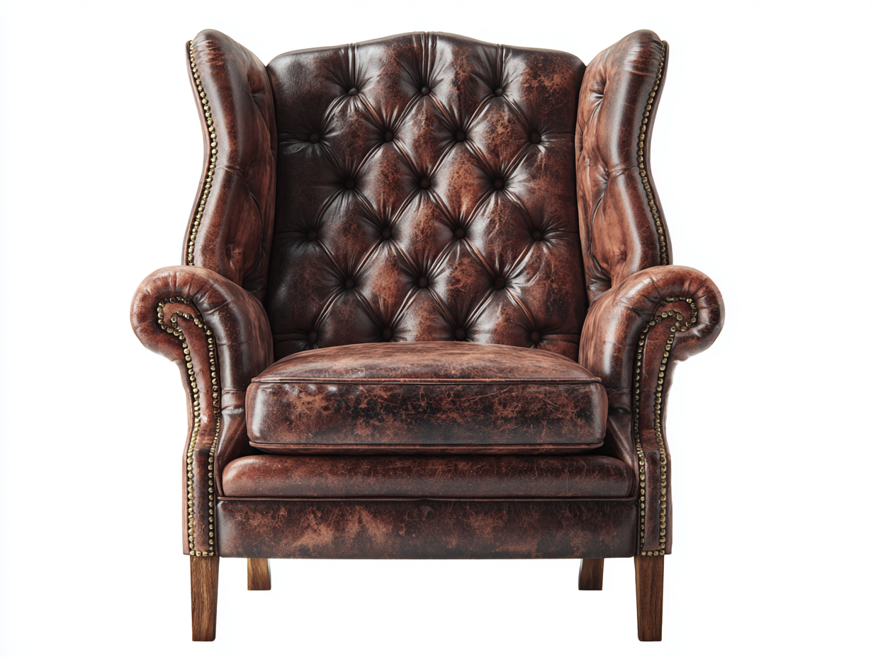 Sillón orejero cuero sintético 86x94x110 cm - marrón vintage - estilo clásico capitoné-Denmypad