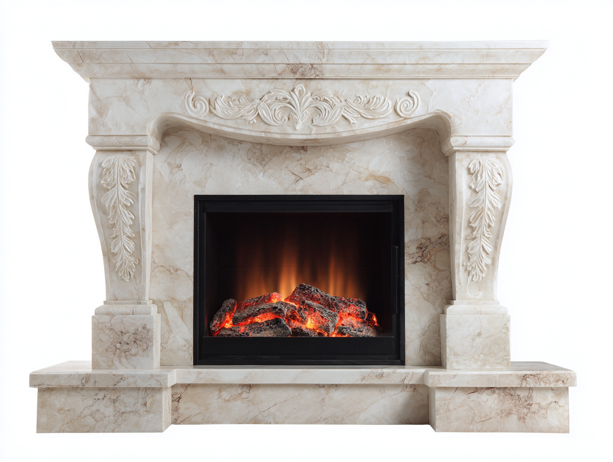 Chimeneas eléctricas decorativas efecto llama marco de piedra 120x35x105 cm - Beige - Estilo clásico para salón-Denmypad