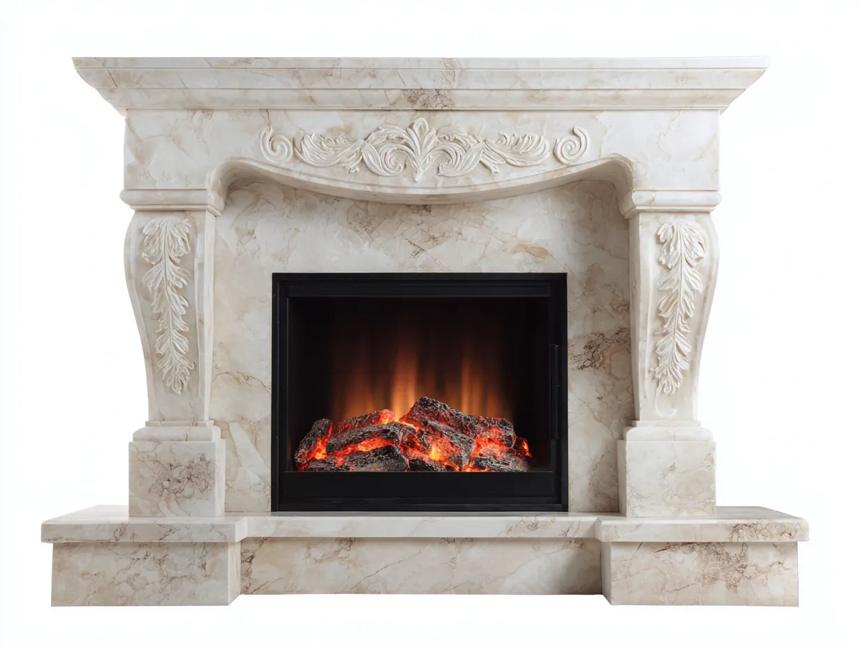 Chimeneas eléctricas decorativas efecto llama marco de piedra 120x35x105 cm - Beige - Estilo clásico para salón-Denmypad