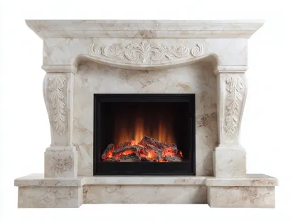 Chimeneas eléctricas decorativas efecto llama marco de piedra 120x35x105 cm - Beige - Estilo clásico para salón-Denmypad