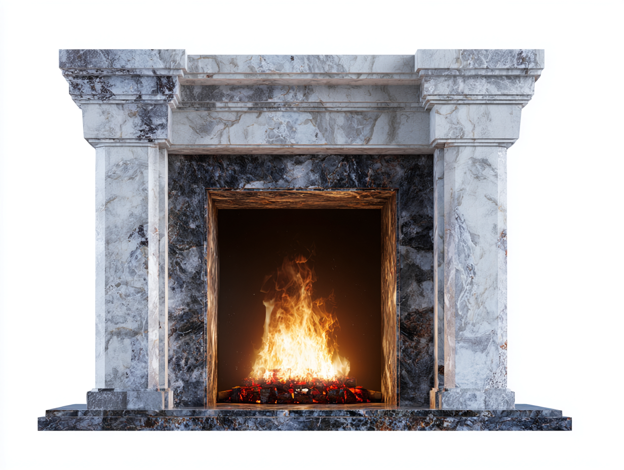 Chimeneas eléctricas con marco decorativo efecto mármol 120x30x100 cm gris - diseño clásico - para salón-Denmypad