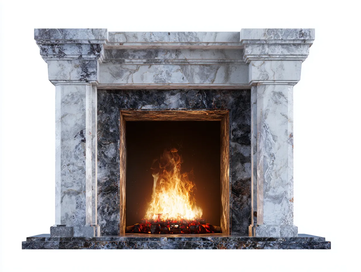 Chimeneas eléctricas con marco decorativo efecto mármol 120x30x100 cm gris - diseño clásico - para salón-Denmypad