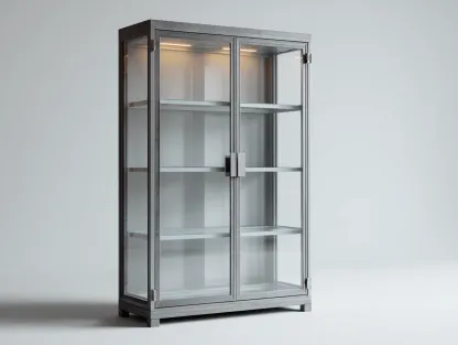 Estanterías con vitrina de vidrio y marco metálico gris 90x40x180 cm - diseño moderno para sala de estar-Denmypad