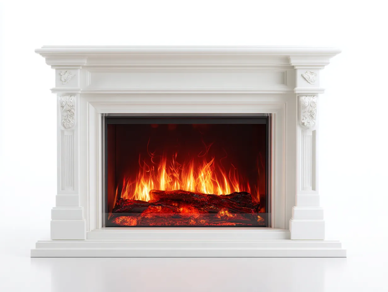 Chimeneas eléctricas decorativas efecto llama marco clásico 125x35x110 cm - Blanco - Diseño elegante para salón-Denmypad