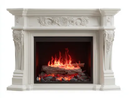 Chimeneas eléctricas con marco decorativo tallado 125x35x105 cm blanco - diseño clásico - para salón-Denmypad