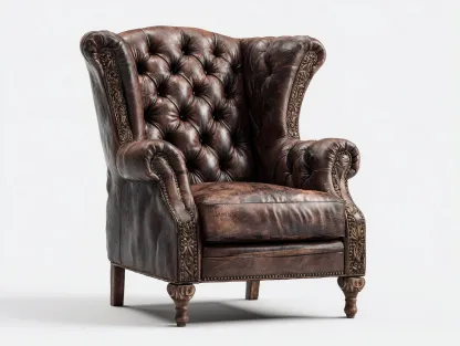 Sillón orejero tapizado cuero sintético marrón 85x90x110 cm - diseño clásico para sala de estar-Denmypad