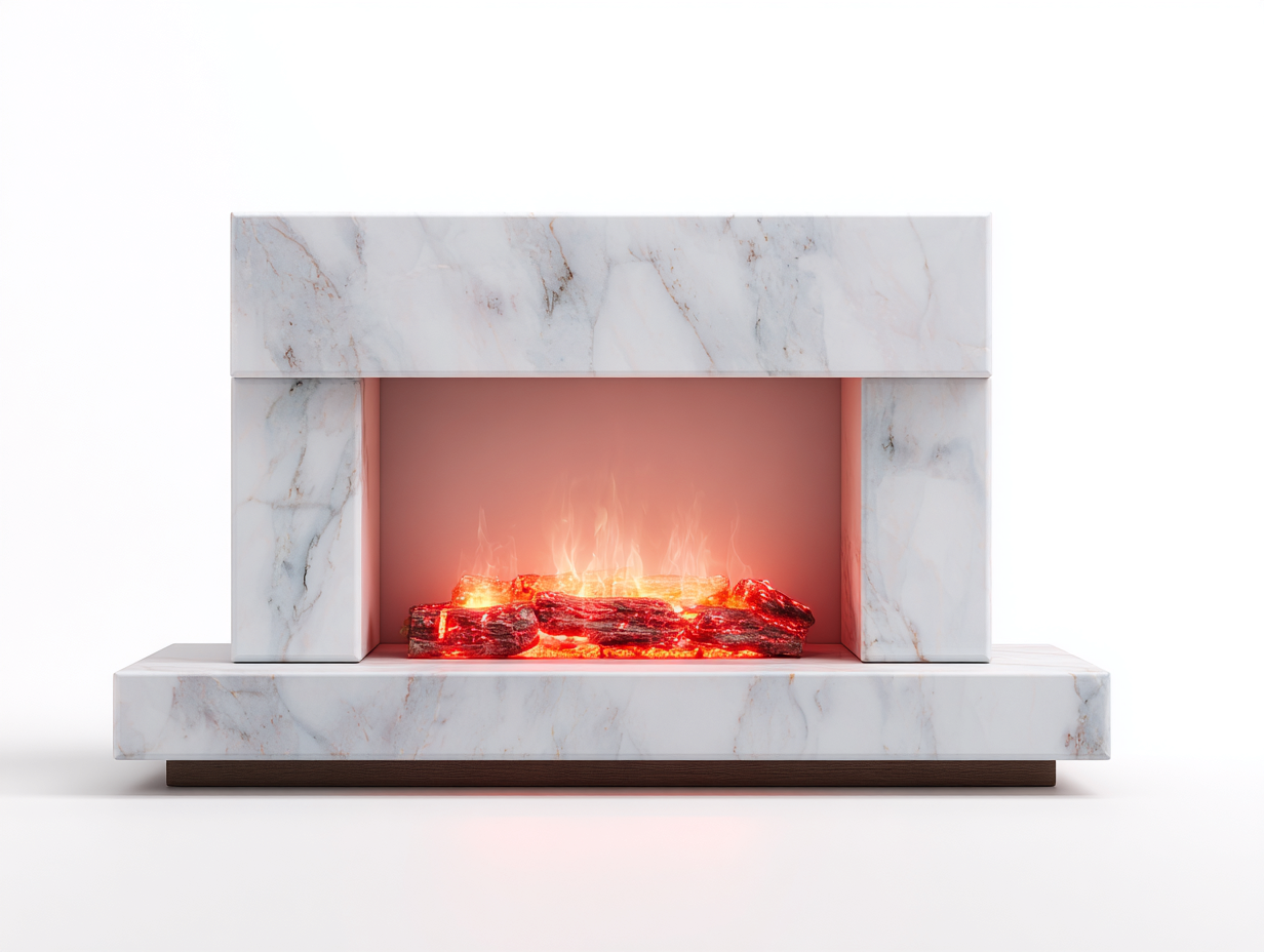 Chimeneas eléctricas con marco efecto mármol 120x28x85 cm blanco - diseño moderno - para salón-Denmypad