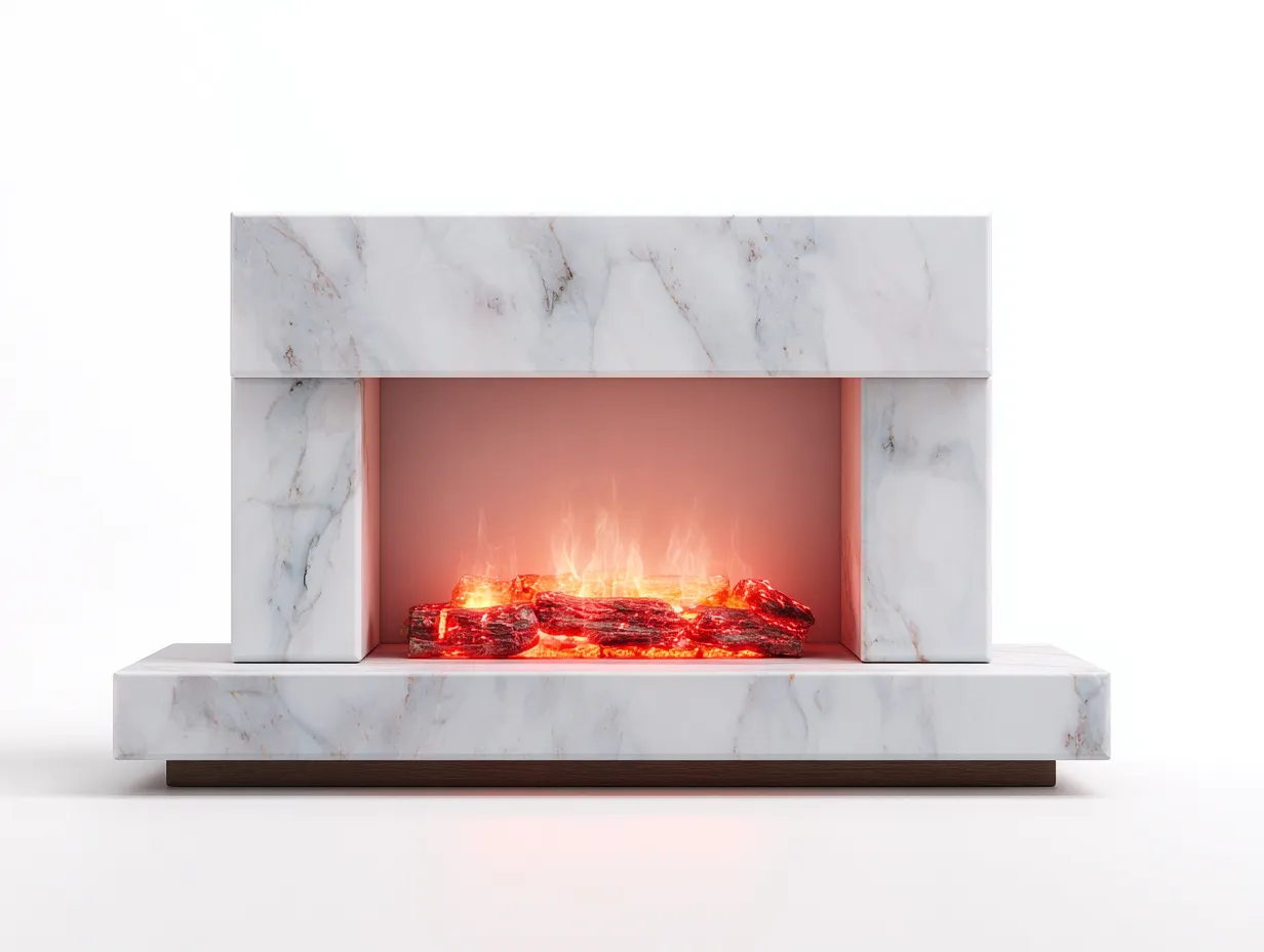 Chimeneas eléctricas con marco efecto mármol 120x28x85 cm blanco - diseño moderno - para salón-Denmypad