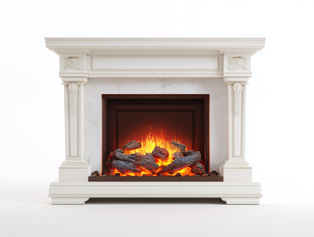 Chimeneas eléctricas marco decorativo efecto mármol blanco 125x35x100 cm - estilo clásico para sala de estar-Denmypad