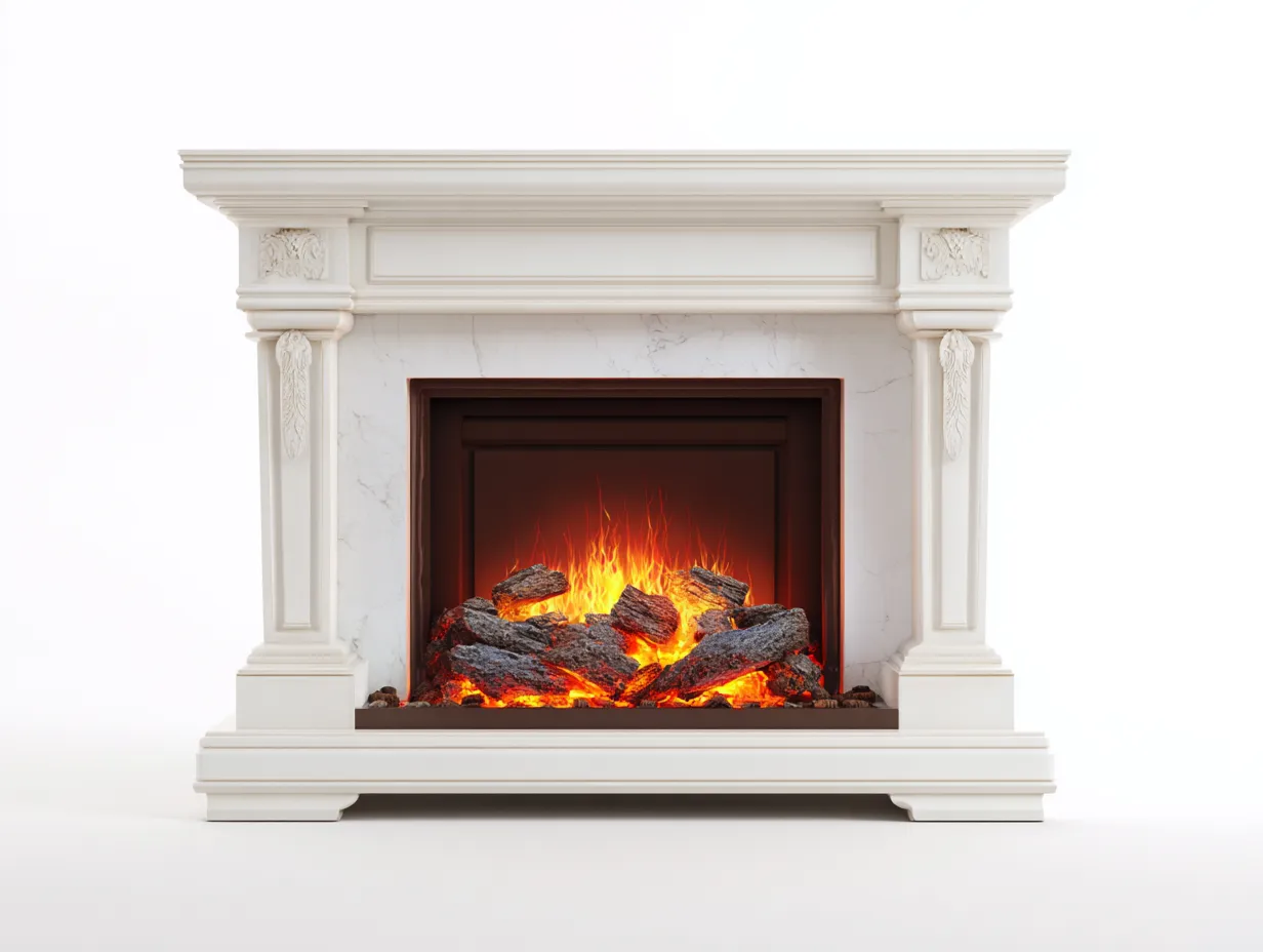 Chimeneas eléctricas marco decorativo efecto mármol blanco 125x35x100 cm - estilo clásico para sala de estar-Denmypad