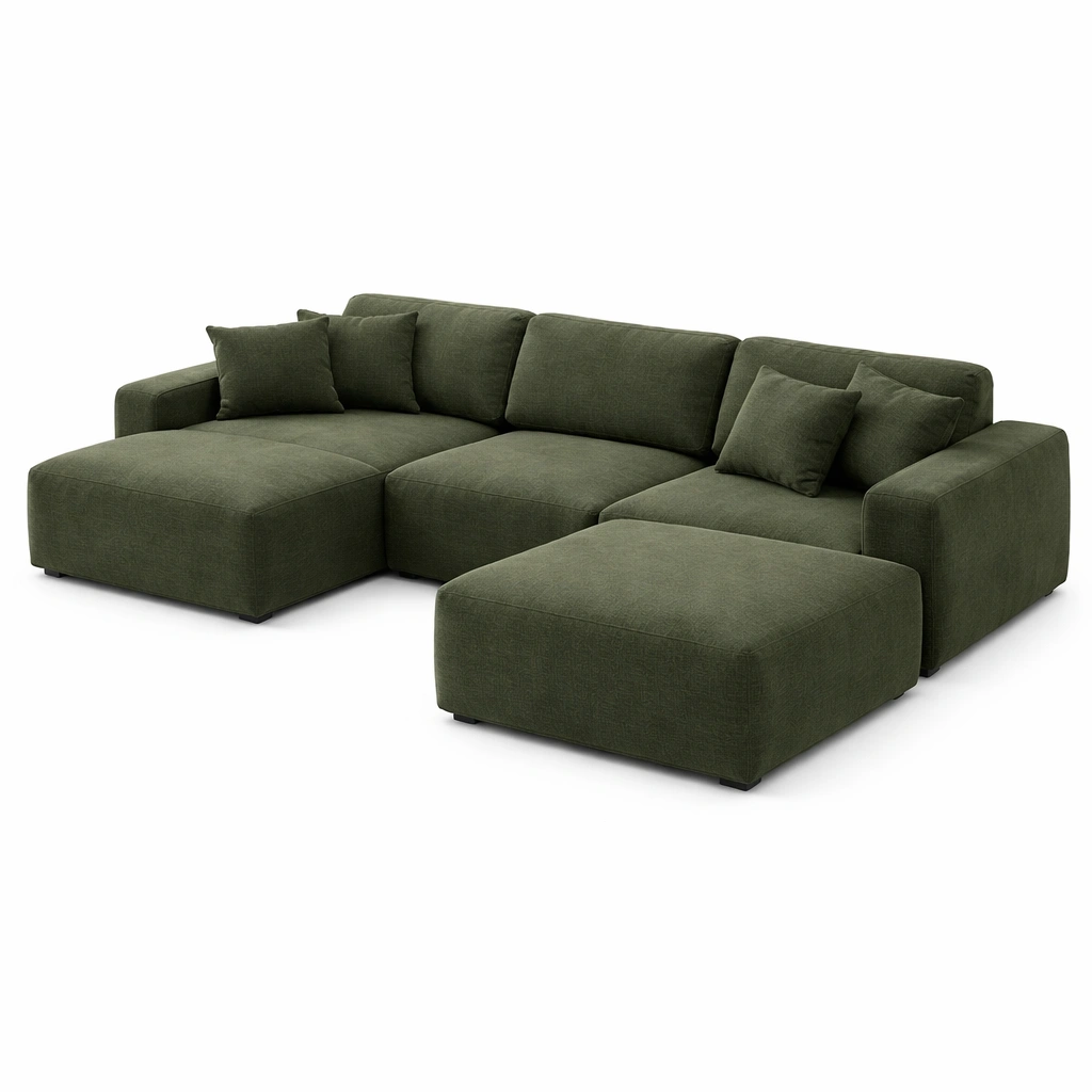 Canap angle tissu vert mridienne coussins salon moderne-Zenlovo