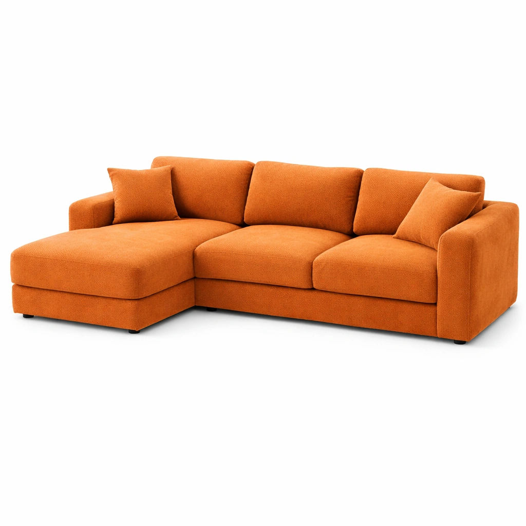 Canap angle tissu orange mridienne coussins salon moderne-Zenlovo