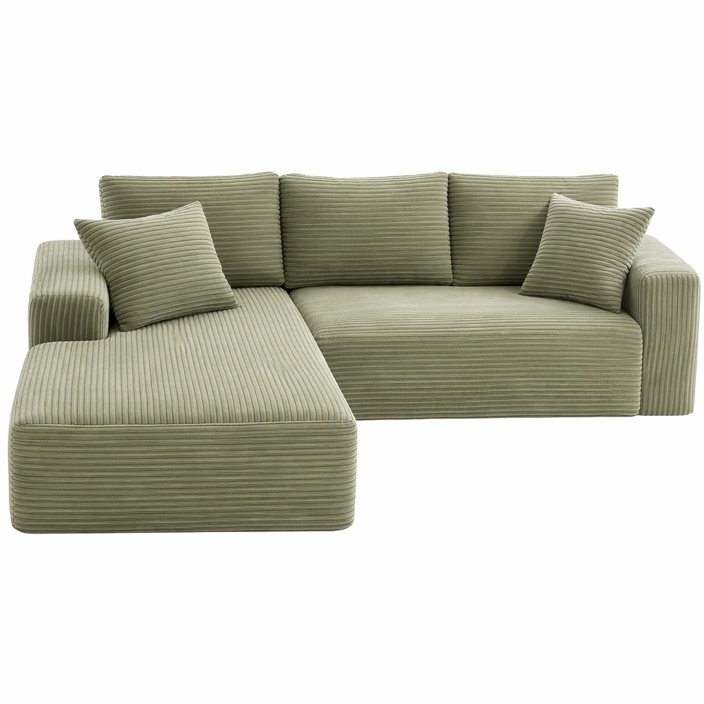 Canap angle tissu vert c?tel mridienne coussins salon moderne-Zenlovo