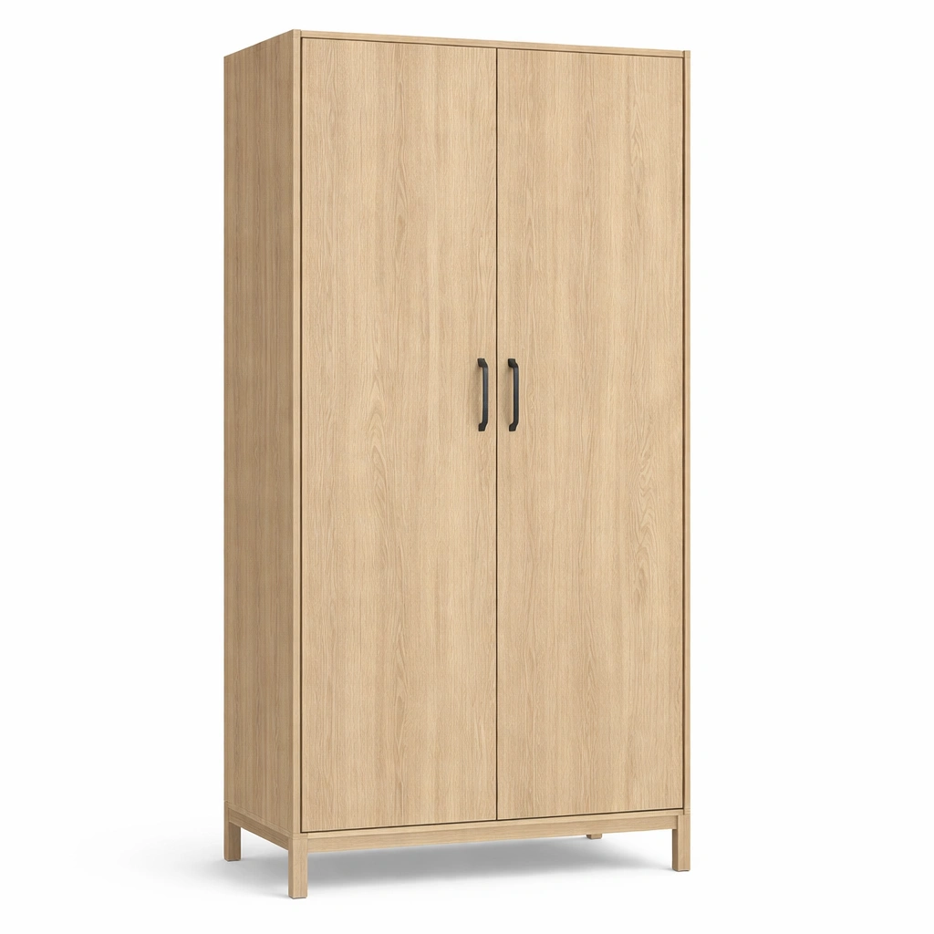 Armoire deux portes bois clair penderie rangement chambre-Zenlovo