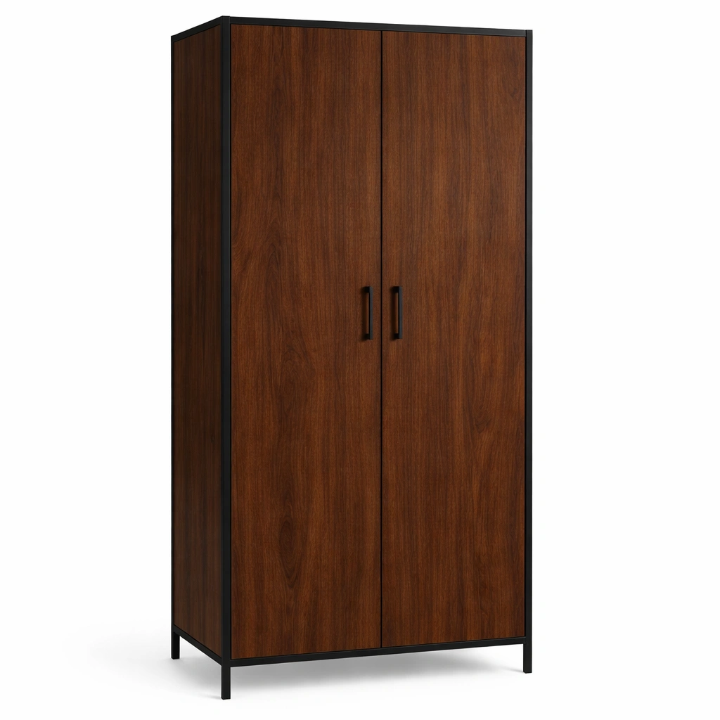 Armoire deux portes bois fonc rangement vtements chambre-Zenlovo