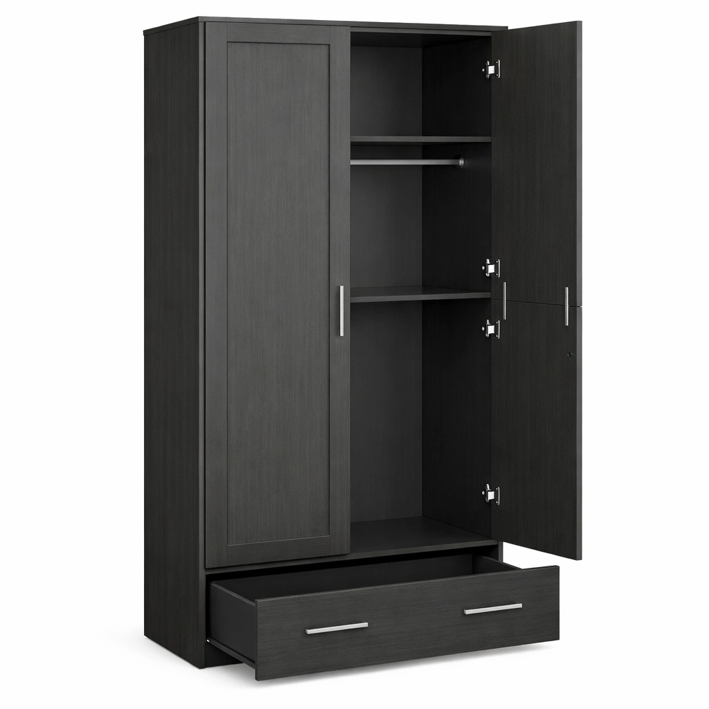 Armoire penderie noire portes tagres tiroir rangement chambre-Zenlovo