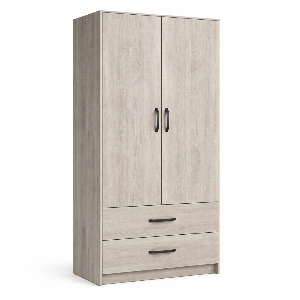 Armoire deux portes bois clair tiroirs rangement chambre moderne-Zenlovo