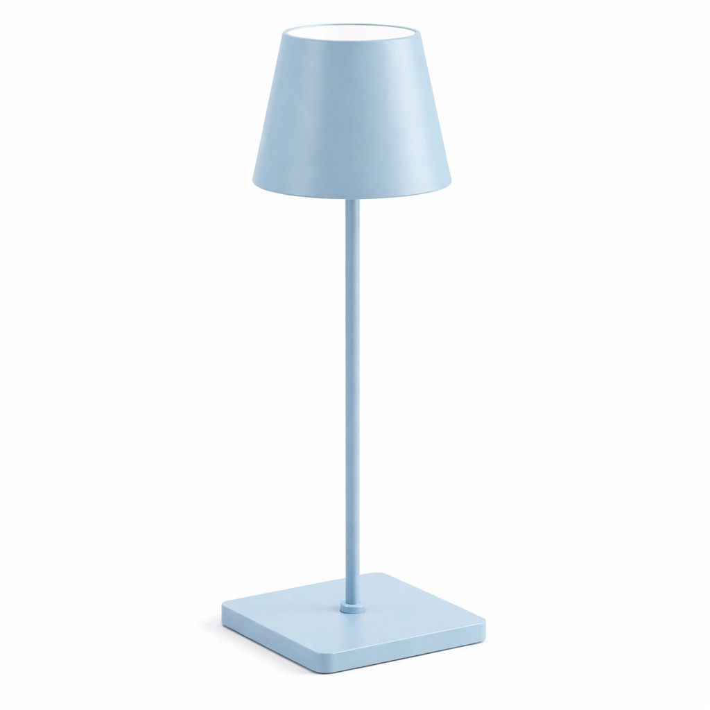Lampe table bleu pied mtal abat jour conique dcoration bureau-Zenlovo