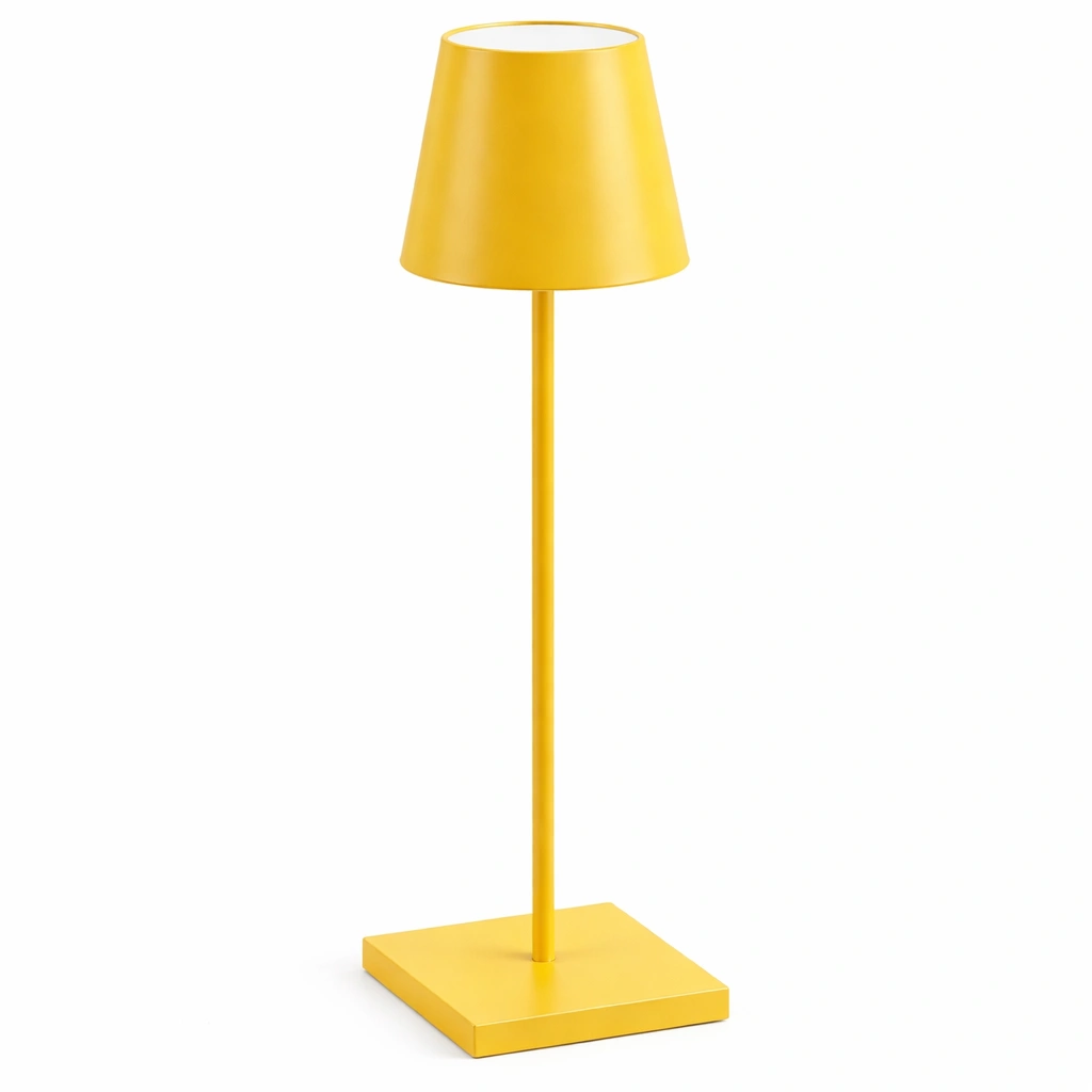 Lampe table jaune pied mtal abat jour conique dcoration moderne-Zenlovo