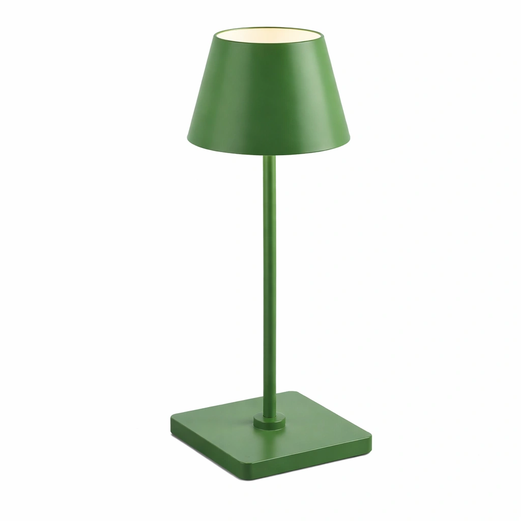 Lampe table verte pied mtal abat jour conique design moderne-Zenlovo