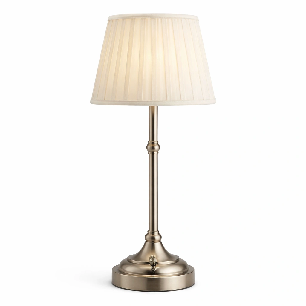 Lampe table classique beige pied mtal abat jour pliss style salon-Zenlovo