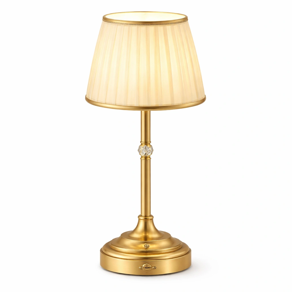 Lampe table classique dor abat jour pliss pied mtal dcoration salon-Zenlovo