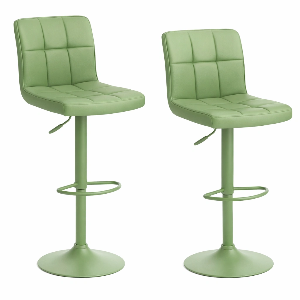 Tabourets bar vert lot deux assise rembourre structure mtal repose pieds-Zenlovo