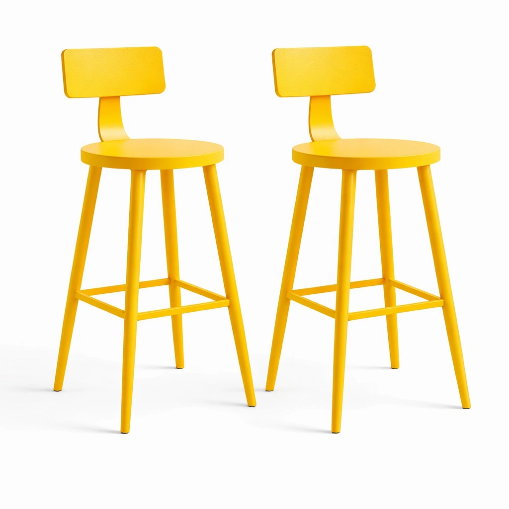 Chaises bar jaune lot deux structure bois design moderne-Zenlovo