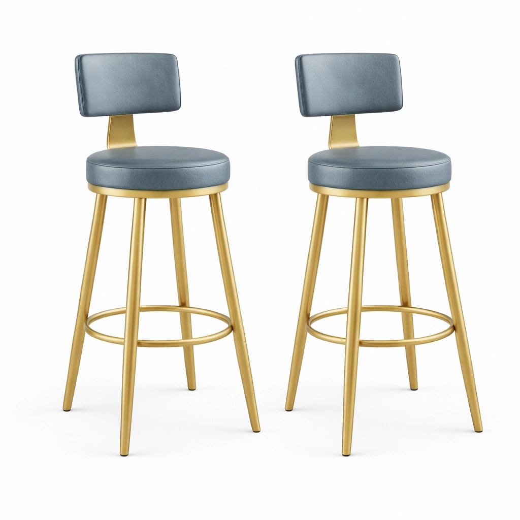 Tabourets bar bleu assise rembourre structure mtal dor lot deux-Zenlovo