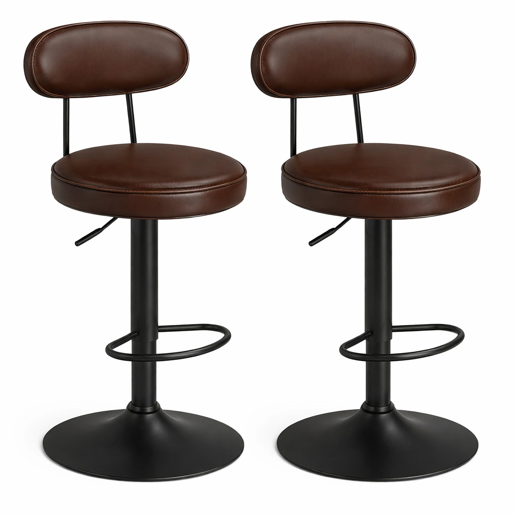 Tabourets bar marron lot deux assise similicuir structure mtal repose pieds-Zenlovo