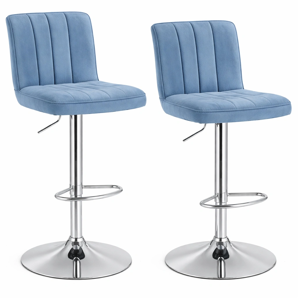 Tabourets bar bleu lot deux assise tissu structure mtal repose pieds-Zenlovo