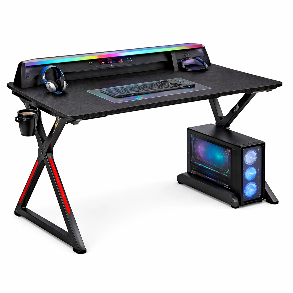 Bureau gaming noir LED support cran surface fibre carbone structure mtal-Zenlovo