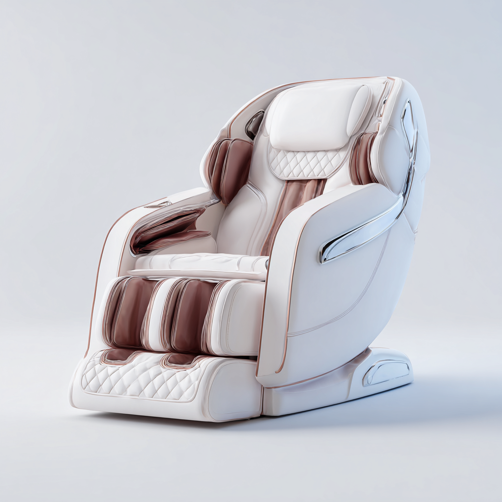 Poltrona massaggiante reclinabile ergonomica 150x88x120 cm - bianco-marrone - uso domestico - stile moderno-Bambooupbay