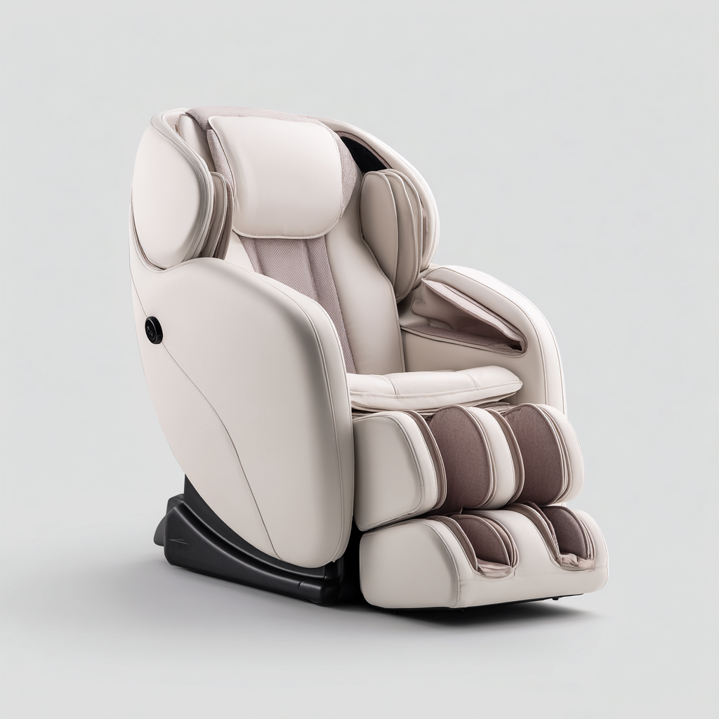 Poltrona massaggiante reclinabile con poggiapiedi 120x75x110 cm - bianco-marrone - uso domestico - stile moderno-Bambooupbay