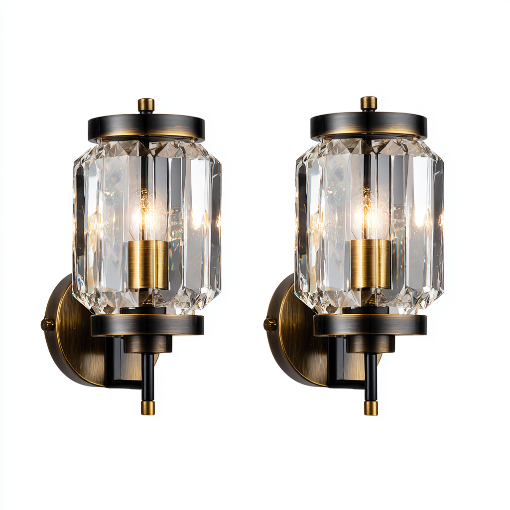 Applique da parete in metallo e vetro per interni 18x15x32 cm - nero-oro - design moderno-Bambooupbay