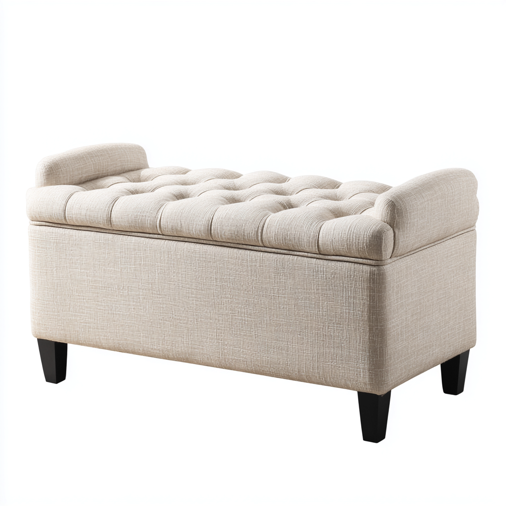 Panca da ingresso contenitore imbottita 110x45x48 cm - beige-nero - stile moderno-Bambooupbay