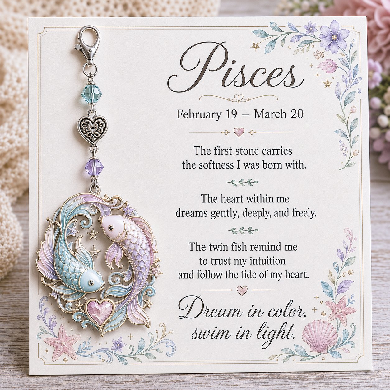 🌙12 Zodiac Birthstone Charm Keepsake Card