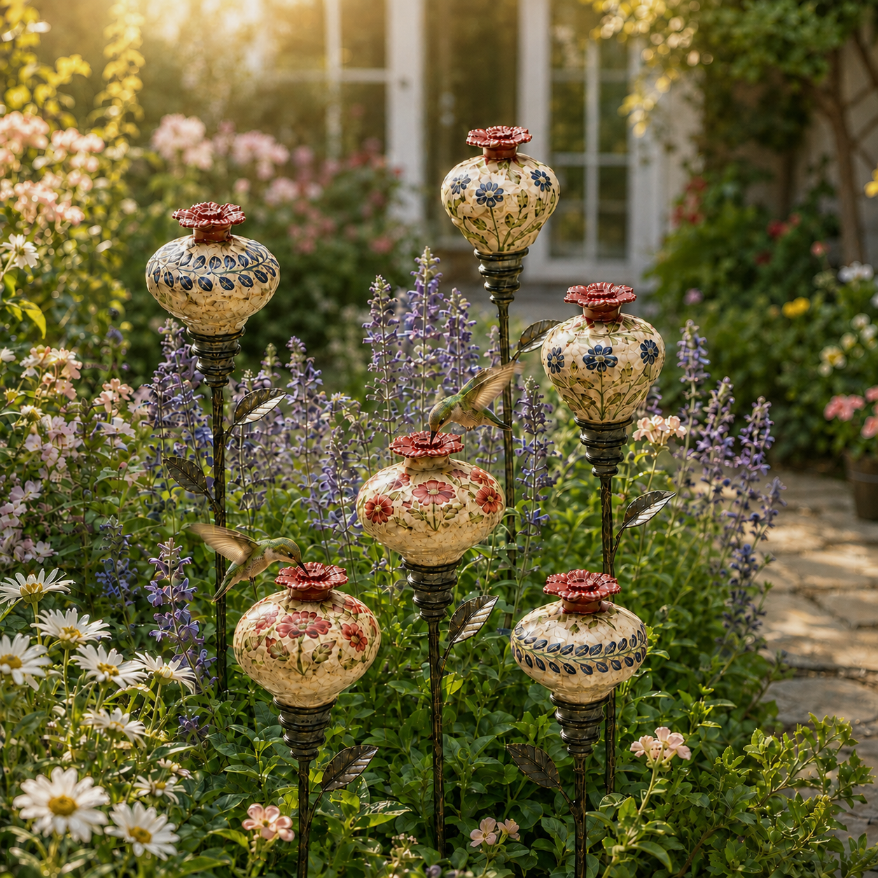 🌸Vintage Floral Hummingbird Feeder Garden Stake🐦