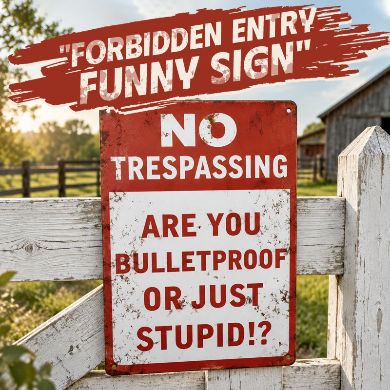 Funny No Trespassing Metal Sign – Vintage Rustic Warning Sign for Fence, Garage & Workshop