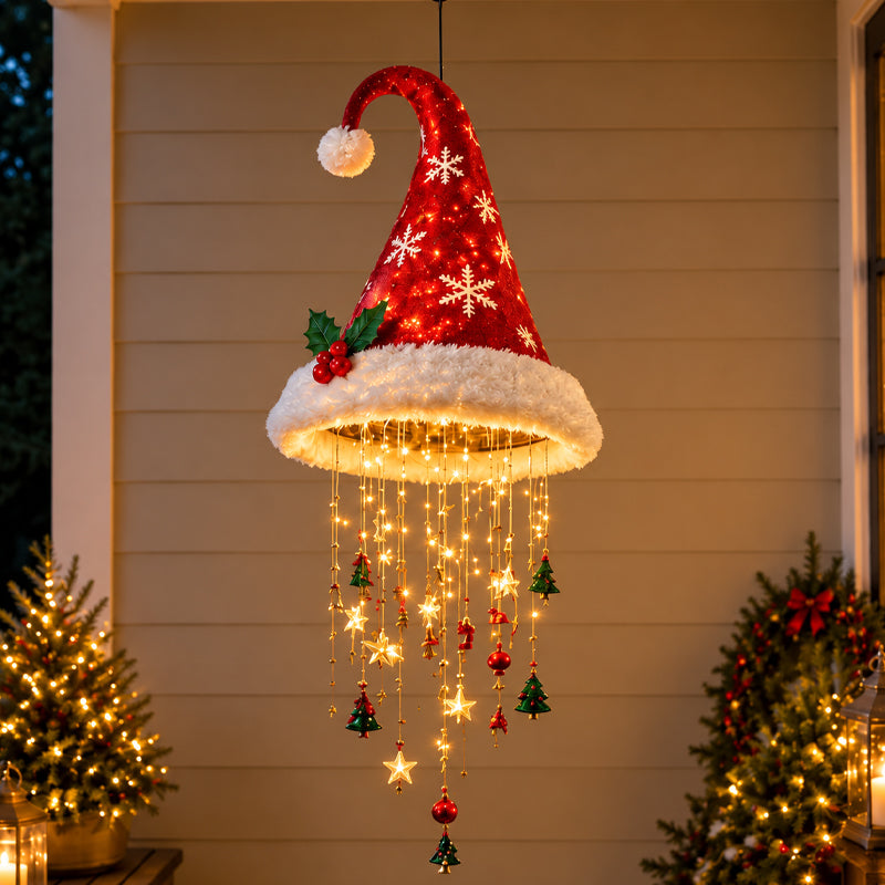 Lighted Christmas Hat Hanging Decoration – Warm LED Holiday Porch & Home Decor