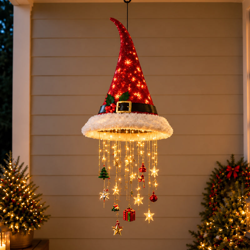 Lighted Christmas Hat Hanging Decoration – Warm LED Holiday Porch & Home Decor