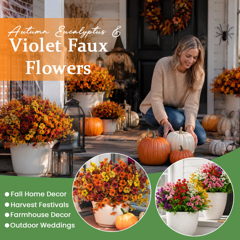 🍂Autumn Eucalyptus & Violet Artificial Flowers for Home Decor